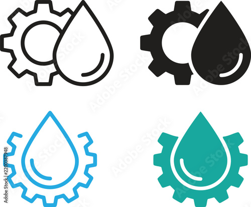 Gear and water drop icons set for maintenance and industry Vector