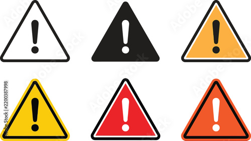 Set of colorful warning triangle icons with exclamation marks Vector