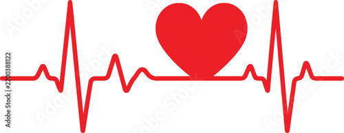 Red heart shape with a medical heartbeat line Vector