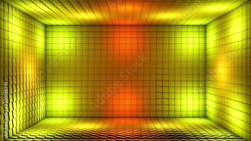 Broadcast Pulsating Switching Hi-Tech Blinking Illuminated Cubes Room Stage, Multi Color, Events, 3D, Loopable, 4K