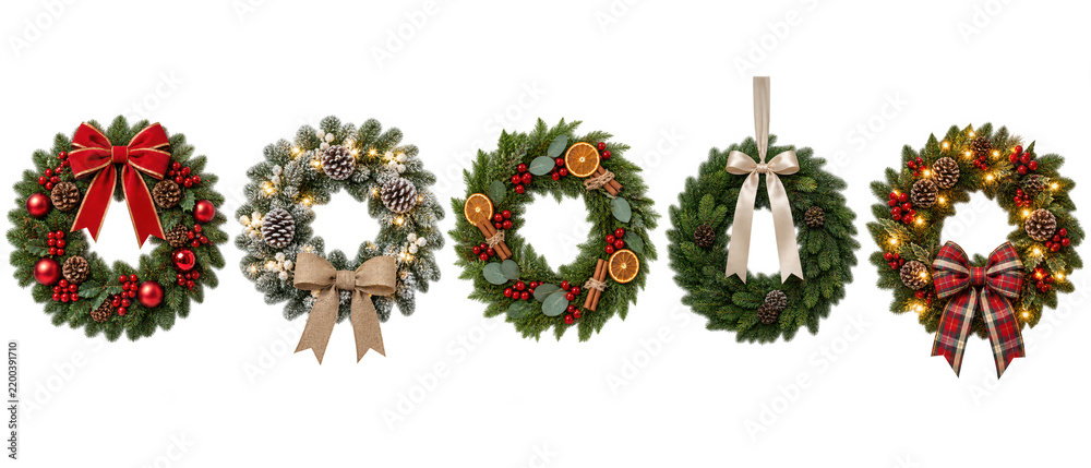 Obraz premium Set of Christmas wreaths with bows isolated on transparent