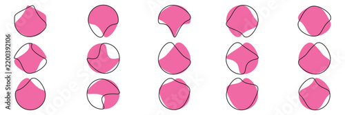 Random pink blob circles silhouette icon set. Blob shapes vector set. Black abstract spots on a white background. Organic abstract simple fluid stone silhouette elements.