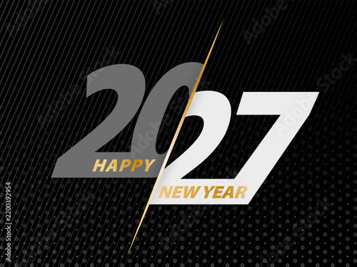 Happy New Year 2027 on black background.