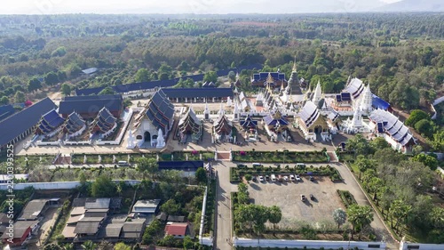 sunny day flight over chiang mai district area famous temple complex exterior aerial timelapse panorama 4k thailand   