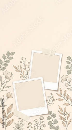 Boho Birthday Photo Papers Background Template with Neutral Decorative Elements