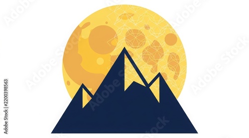 Vector Illustration - Minimalist Mountain Landscape with Full Moon