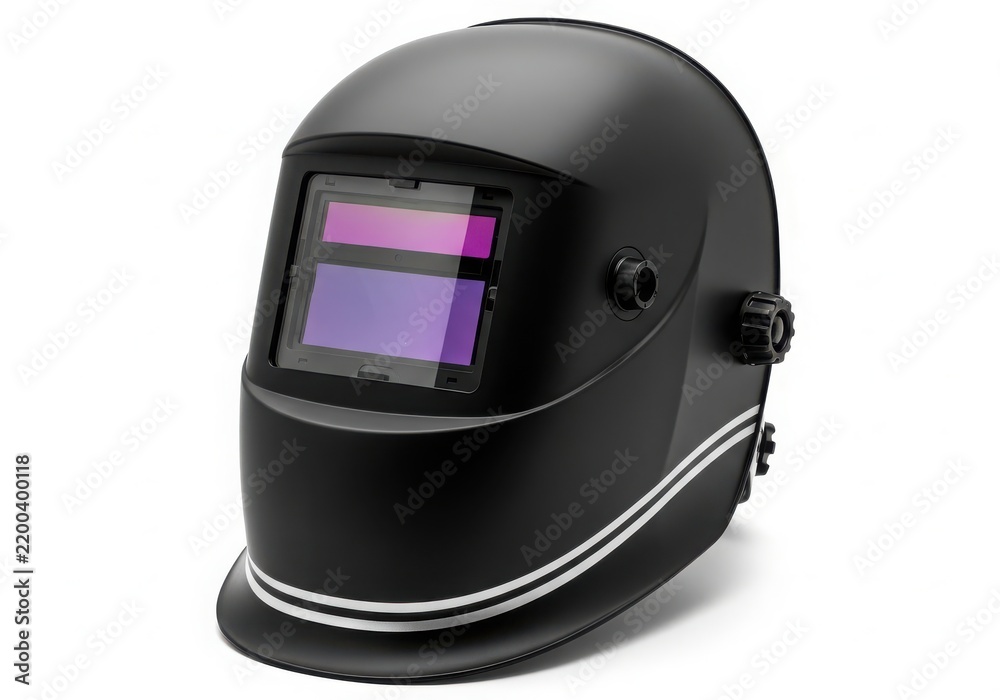 Fototapeta premium Black auto darkening welding helmet isolated on white background