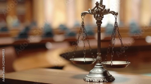 Symbol of Justice and Fairness in a Courtroom the Iconic Scales of Justice Reflecting the Core Principles of Law and Order for Legal Practices. Generative AI