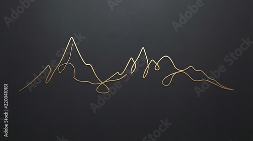 Gold line abstract mountain landscape drawing on dark background