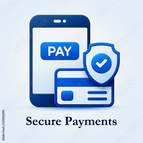 Secure mobile payment illustration with shield and pay button