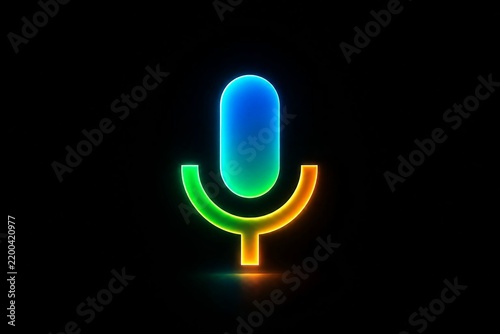 Modern glowing microphone icon with vibrant neon colors on dark background
