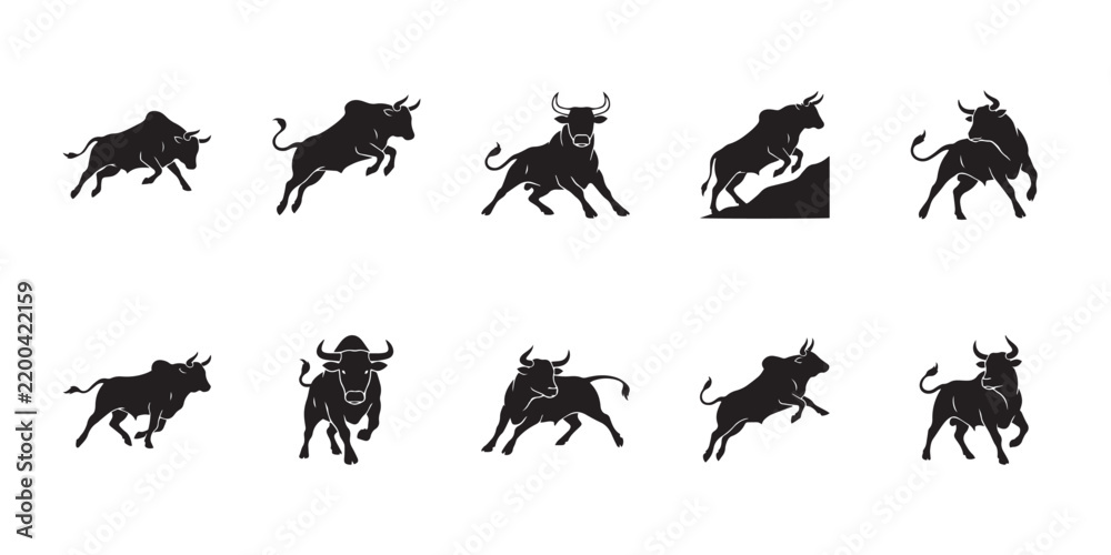 Obraz premium Farm boran cattle shapes. Black and white graphic resource of boran zebu cattle isolated for agricultural livestock themes.