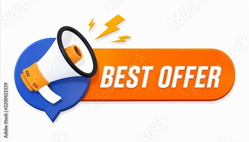 Person holding megaphone shouting best offer deal banner with lightning bolt