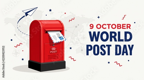 World post day illustration with red mailbox