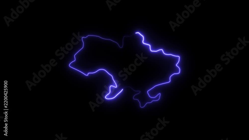 Ukraine map outline with glowing neon blue light effect on black background, for news and, digital presentations
