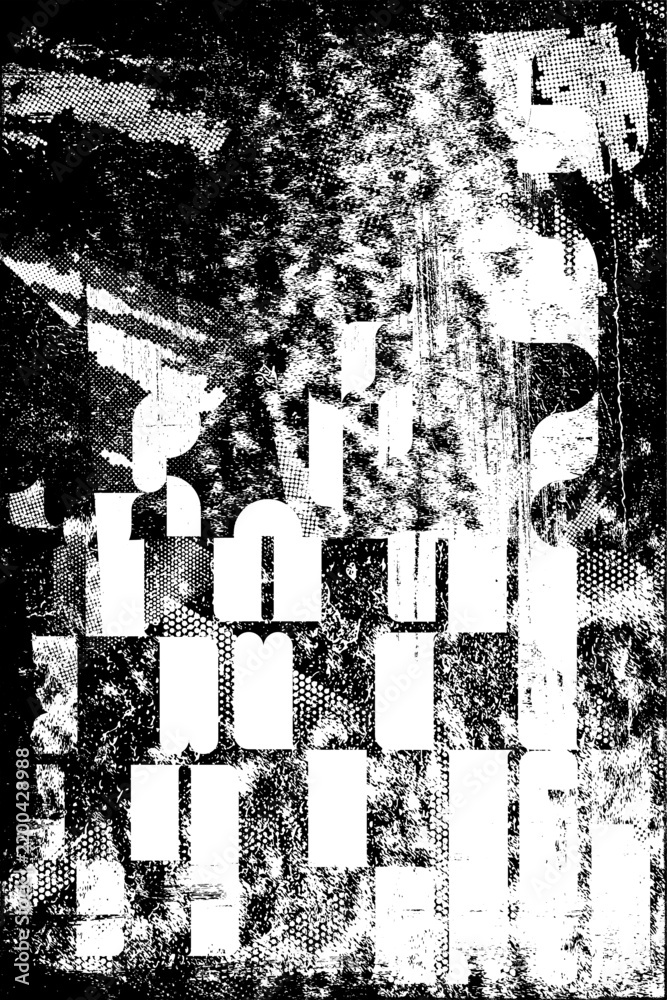 Obraz premium Glitch distorted grungy isolated layers . Design element for brochure, social media, posters, flyers. Overlay texture.Textured banner with Distress effect .Vector halftone dots . Screen print texture