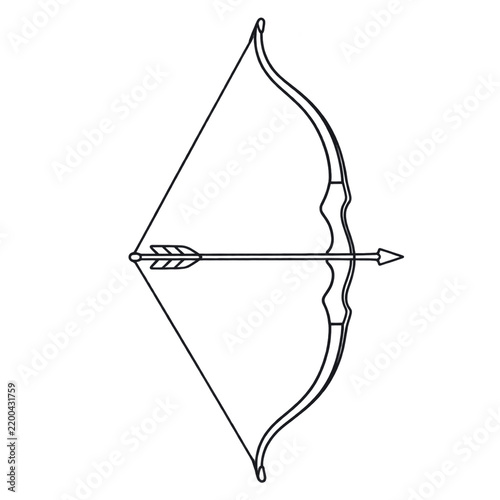 Recurve bow and arrow monoline illustration