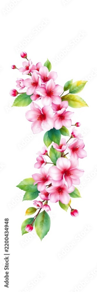 Obraz premium Watercolor wreath of cherry blossoms and leaves, illustration, decorative