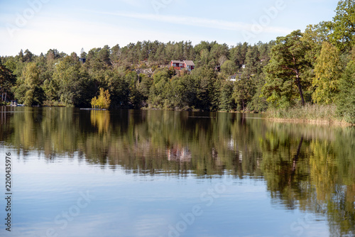 Canvas Print reflection of trees, nacka,sweden,sverige,summer,stockholm