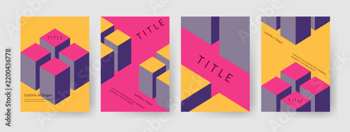 3D isometric cube patterns, embossed square textures for corporate covers. Ab...