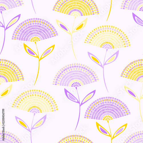 Stylized dandelion spreads playful energy across repeating layout. Seamless o...