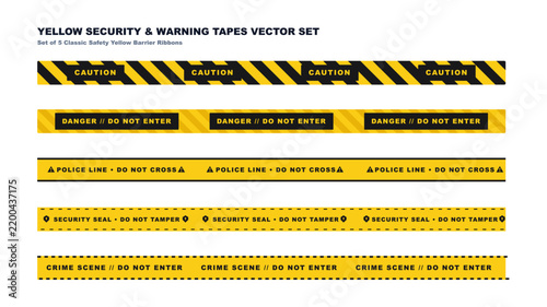 Yellow security and warning tapes hazard safety barrier