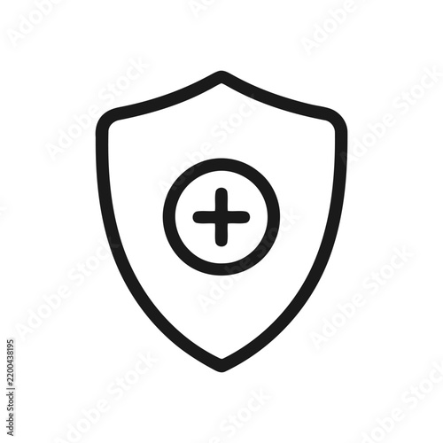 Medical shield vector icon with plus symbol for healthcare design