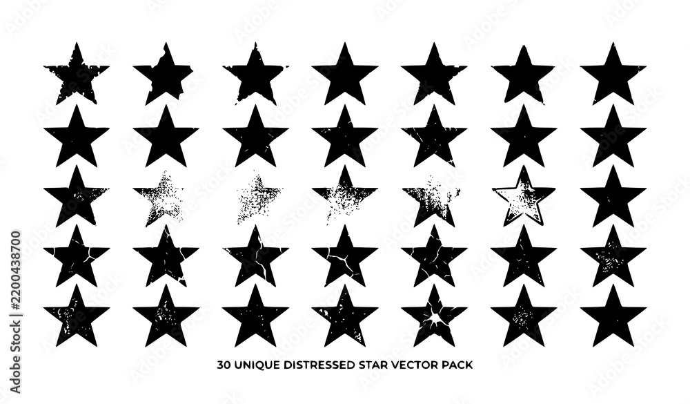 Fototapeta premium Grunge Star Shapes Collection Distressed Black Five Point Vector Set