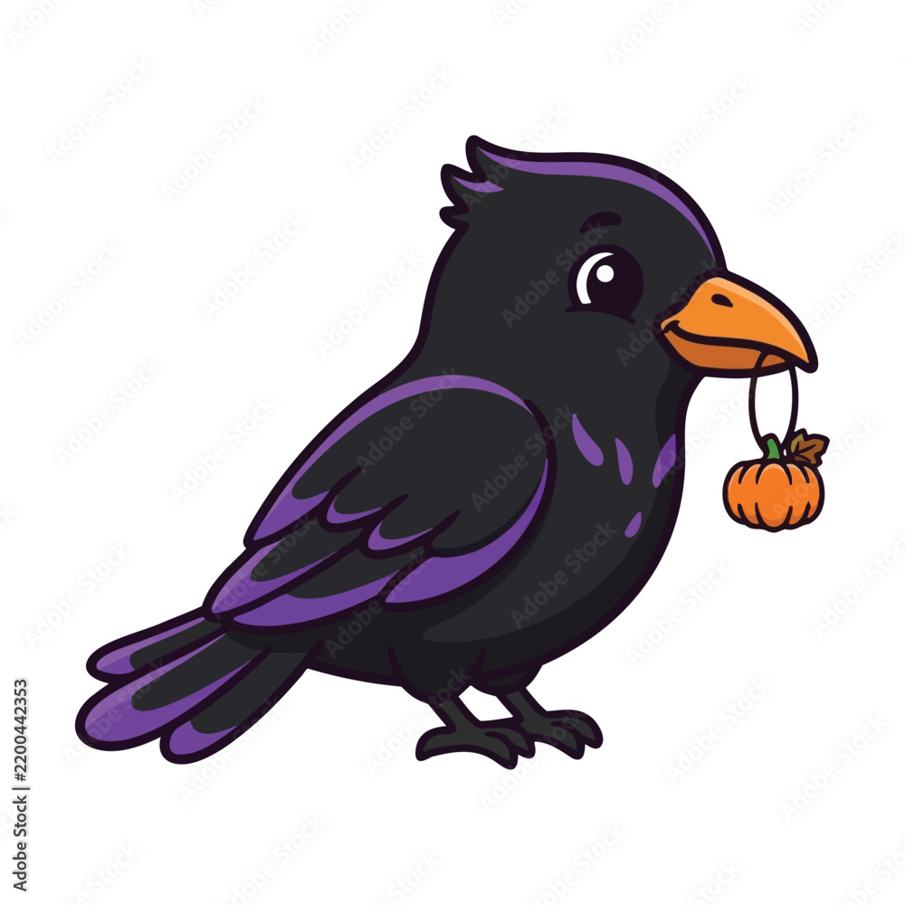 Obraz premium Black Crow Carrying a Small Pumpkin Halloween Vector Clipart