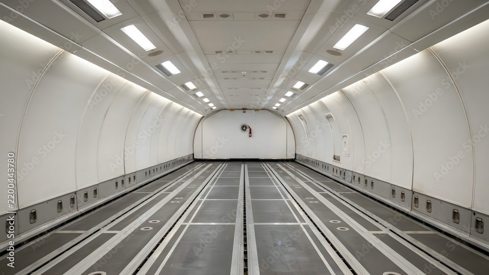 Obraz premium Futuristic Tunnel Corridor with Overhead Lighting and Embankment Design