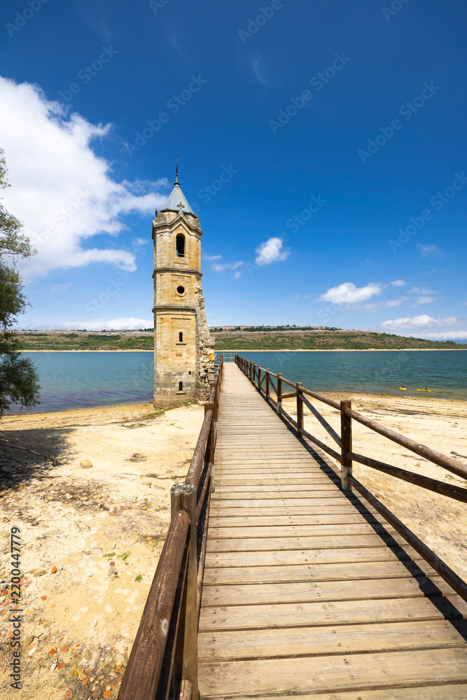 Fototapeta premium swamped church of San Roque near Villanueva de las Rozas, Cantabria, Spain