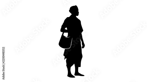 Silhouette of woman carrying a handbag standing isolated