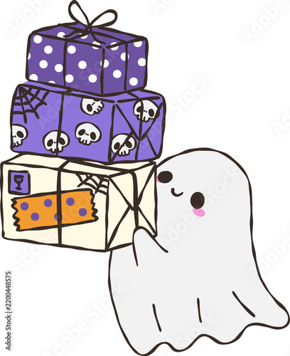 Ghost Mail Ghost Stack Gift Boxes. Cute Retro Halloween Creative Cartoon Doodle Hand Draw