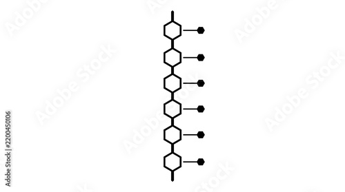 Vertical timeline diagram with hexagonal nodes