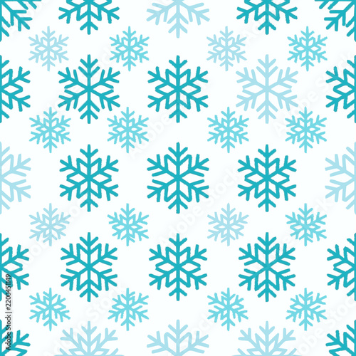 Seamless Turquoise Snowflake and Star Pattern with Repeating Geometric Winter Motifs