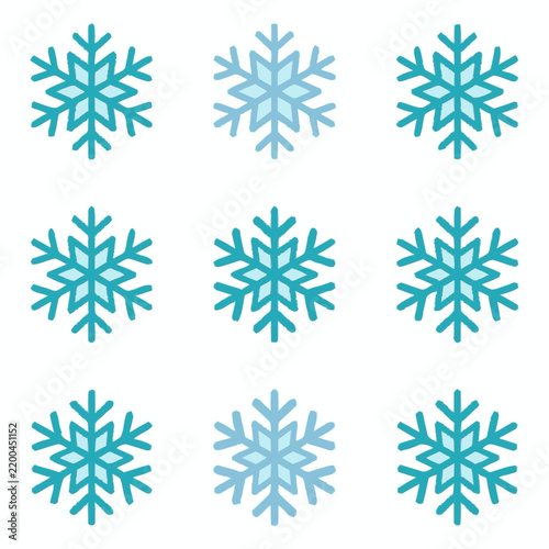 Minimalist Turquoise Snowflake Icon Set with Clean Symmetrical Winter Crystal Shapes