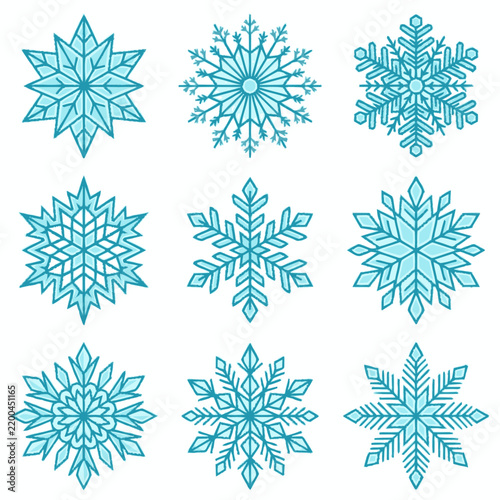 Decorative Turquoise Snowflake Collection with Intricate Geometric Winter Crystal Designs