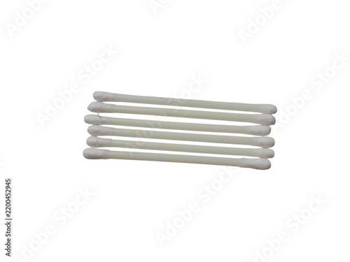 A neat stack of white cotton swabs isolated on a plain white background for medical or cosmetic use
