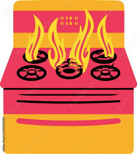 Flaming Stove Cartoon Illustration