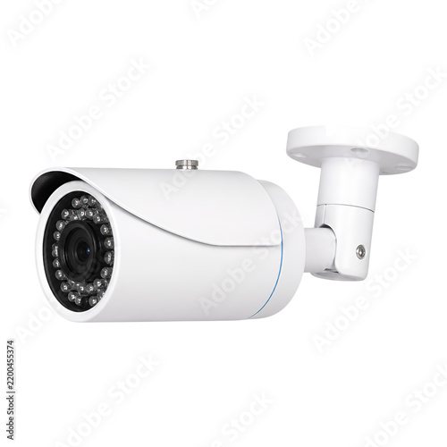White bullet cctv surveillance security camera isolated on white background