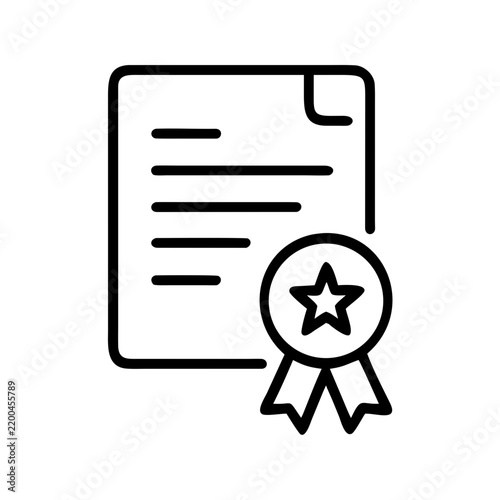 Document vector icon with award ribbon for quality assurance.