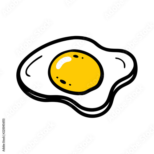 Fried egg sunny side up drawing yellow white food breakfast.