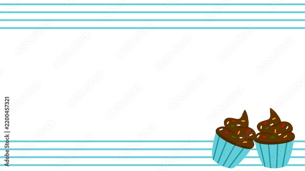 Fototapeta premium Cupcake Border Background. Blue Line Dessert Frame. Bakery Banner Template
