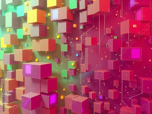 Geometric digital blocks forming a futuristic background, futuristic, technology concept