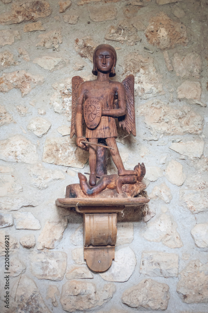 Obraz premium Saint Michael the Archangel Defeating the Devil at San Miguel Chapel, Liebana