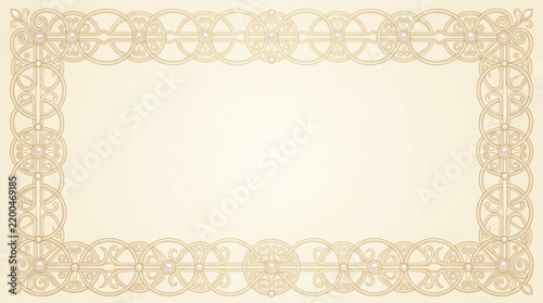 Sophisticated gold filigree frame border on a solid beige background with intricate decorative background luxurious
