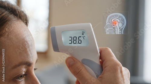 Body Temperature Measurement With Digital Thermometer and Brain Thermoregulation Anatomy