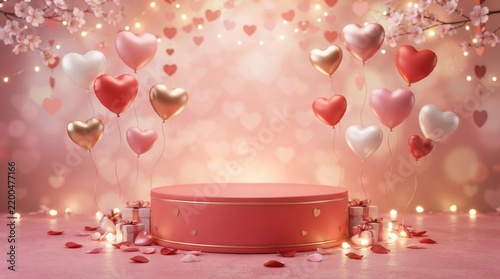 Valentine's Day Podium with Heart Balloons Product Display