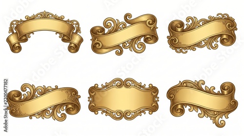 Ornate Gold Vintage Scroll Ribbon Banner Set