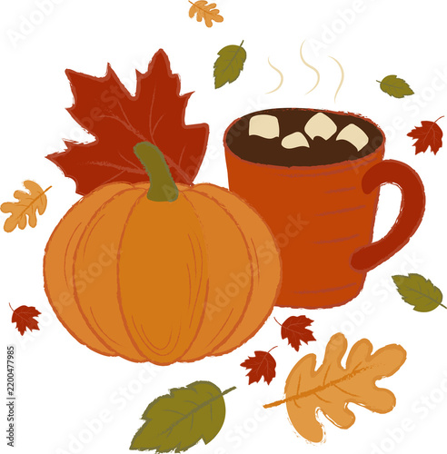 Autumn Pumpkin and Hot Cocoa Illustration
